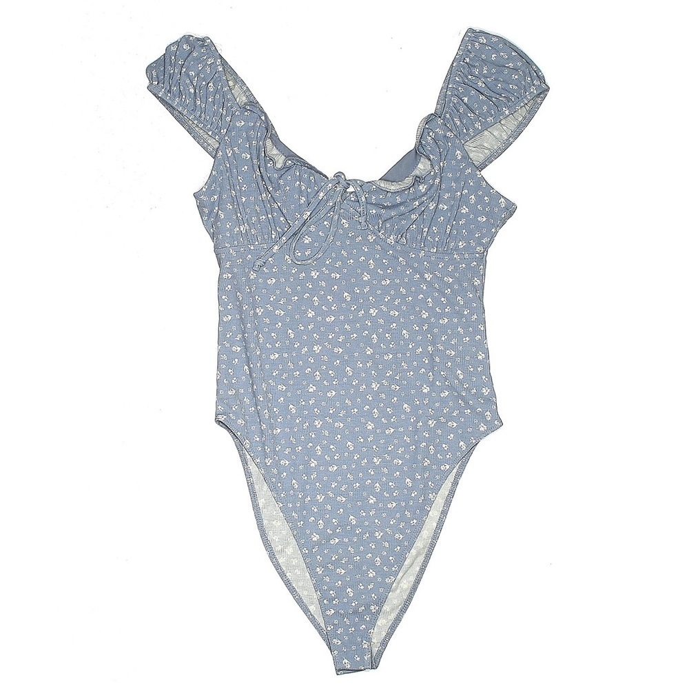 🌺 Wild Fable Target Blue Dainty Ditsy Floral Ribbed Bodysuit Size M